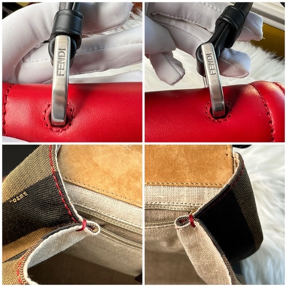 Fendi Silvana Leather Red Flap Turn-Lock Penguin Striped Canvas w/ Strap EUC - Picture 12 of 17